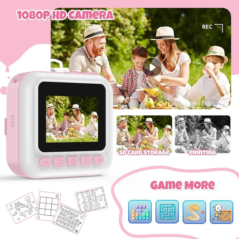 BOFIDAR Instant Print Camera for Kids, Christmas Birthday Gifts for Girls Age 3-10, Toddler Toy for 3 4 5 6 7 8 9 10 Year Old Girls with 3 Roller Photo Paper (Pink) - Image 3